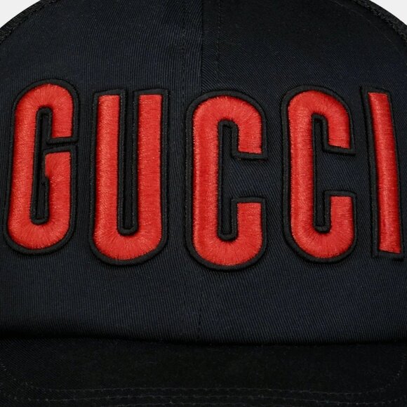 NEW GUCCI Embroidered Logo Baseball Cap Hat Black Red Size S / 57 cm Authentic - Picture 4 of 10